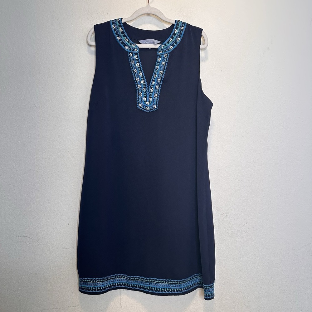 Magnolia Grace Dress Large Sleeveless Blue Embroidered Beaded V Neck‎ Casual